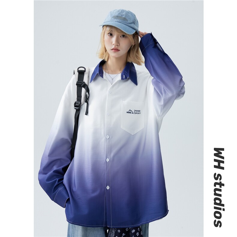 XZ-230-1CS525秋中性风宽松简约轻奢扎染渐变休闲长袖衬衫P50控68，男装衬衫，星座230-1