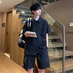 夏季工装衬衫男短袖短裤两件运动套装 TZ38特P65图片