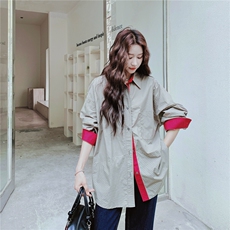 【新款】红袖灰格拼接衬衫2C137-8289-P135-K218，女装衬衫，2C137