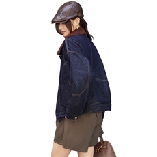 2024秋冬新款翻领潮流牛仔短外套女夹旅行出街夹棉保暖外套潮，女装牛仔外套，江南女神