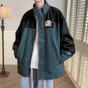 秋装立领时尚夹克外套2023新品拼接印花外套男女8177-P100控价138图片