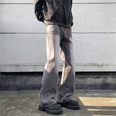 水洗做旧扎染牛仔裤潮流男女微喇宽松休闲直筒垂感长裤N6021/P50，男装牛仔裤，星座506