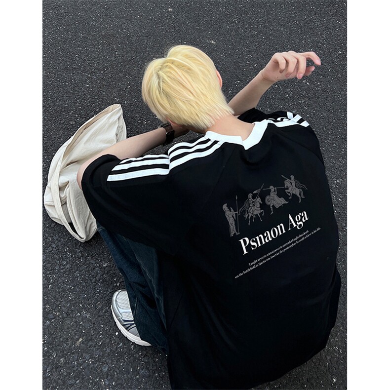 可48小时发货支持抖音得物来样二开重磅美式高街纯棉织带短袖T恤，男装T恤，电商A486