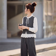 三件套女长裤居家纽扣长袖春季中高腰休闲2026年春季圆领开衫，女装套装/套裙，悦祺