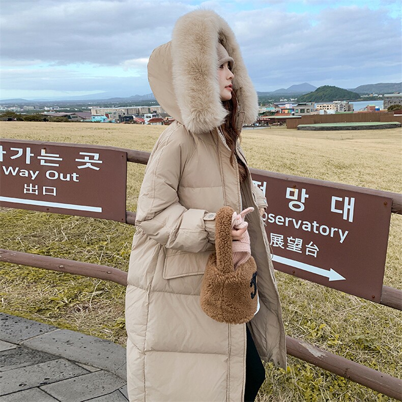 大量现货真毛领时尚冬季新款宽松休闲白鸭绒耗子毛领羽绒服外套,女装羽绒服,韩然一族