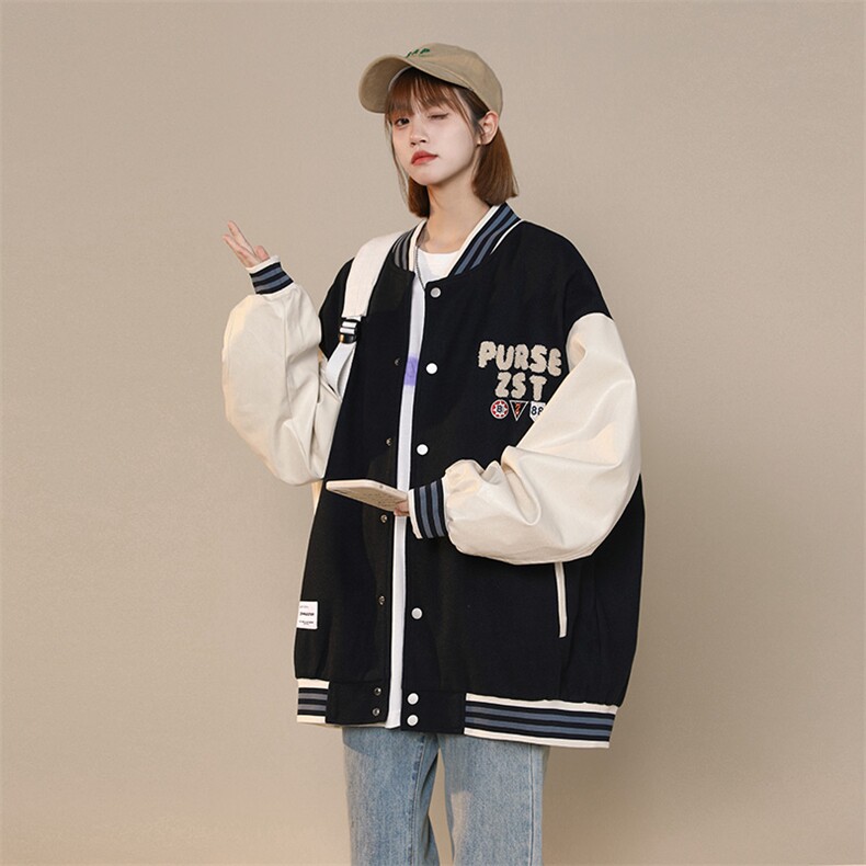 港风上衣夹克宽松落肩拼色棒球服外套JK714-P68,男装夹克,星座1204-3