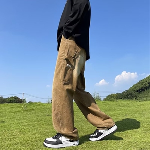 棕色美式复古工装牛仔裤男高街直筒宽松牛仔裤 NK291-P48图片