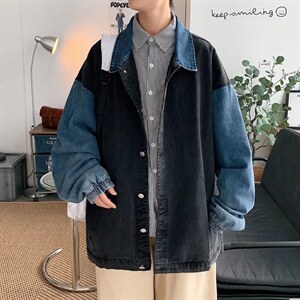 潮流夹克潮男春季拼色牛仔外套J499P58图片