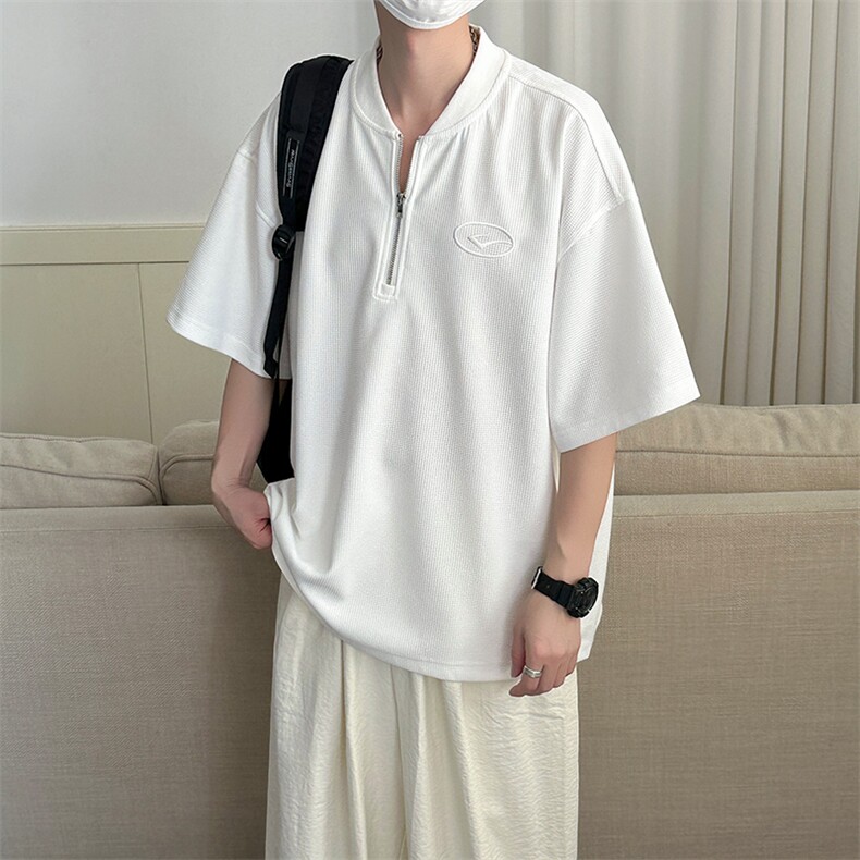 现货-夏季新品华夫格拉链短袖男潮牌百搭宽松T恤-AT23008-P55,男装T恤,电商A351