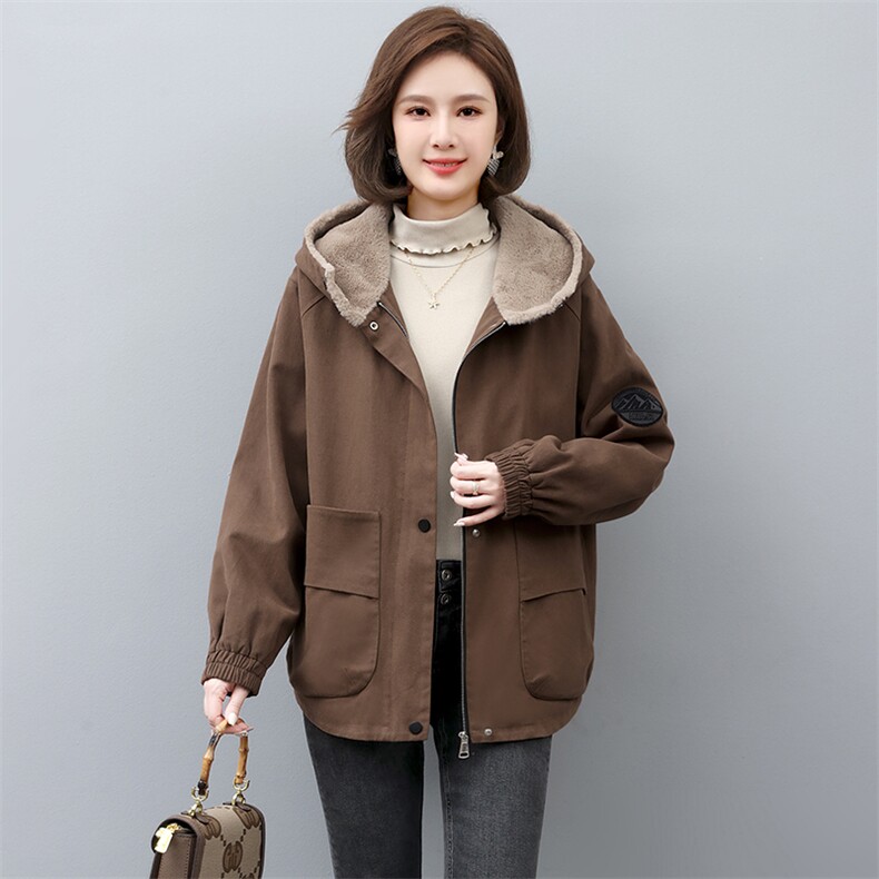 2022冬季新款派克服加绒加厚外套女连帽大口袋休闲外套,女装派克服,忆绮罗