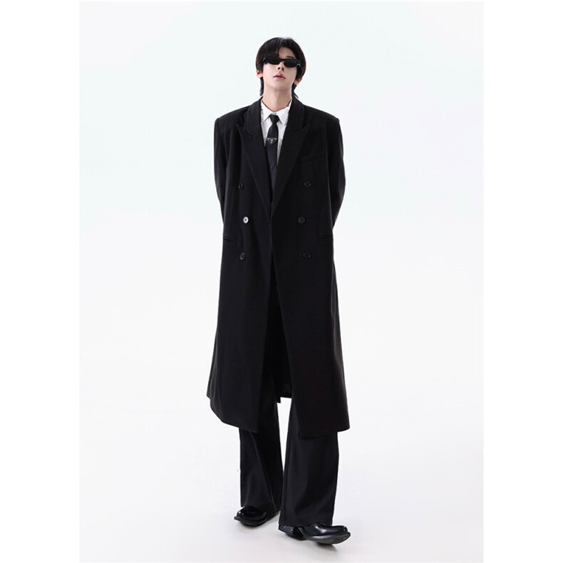 现货25老钱风韩式长款高品质毛呢双排扣大衣mj1082-p158,男装毛呢大衣,电商B288
