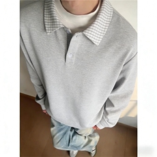 假两件polo衫长袖卫衣男秋季cleanfit格子拼接正肩卫衣T恤，男装T恤，星座506A