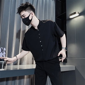 立领衬衫男短袖宽松肩膀拼接设计半袖社会小伙301C-CS15-P58控78图片