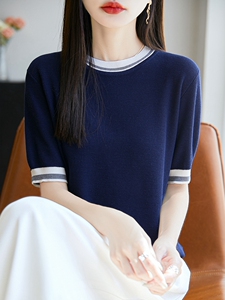 纯色短袖t恤女夏季高圆领宽松简约百搭图片