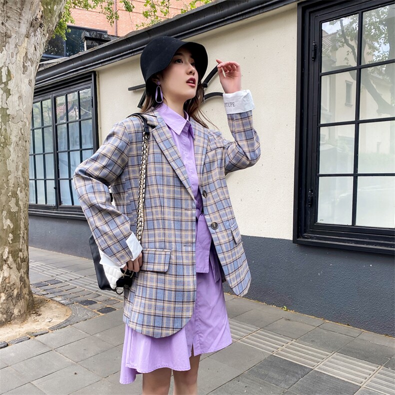 现货已出不断货2021新款英伦风韩版格子西装166-XZ03P95控145,女装西装,茜茜公主
