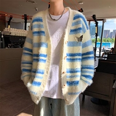 文艺V领宽松拼色毛衣针织衫通勤百搭显瘦开衫外套，男装针织衫/毛衣，星座716-2