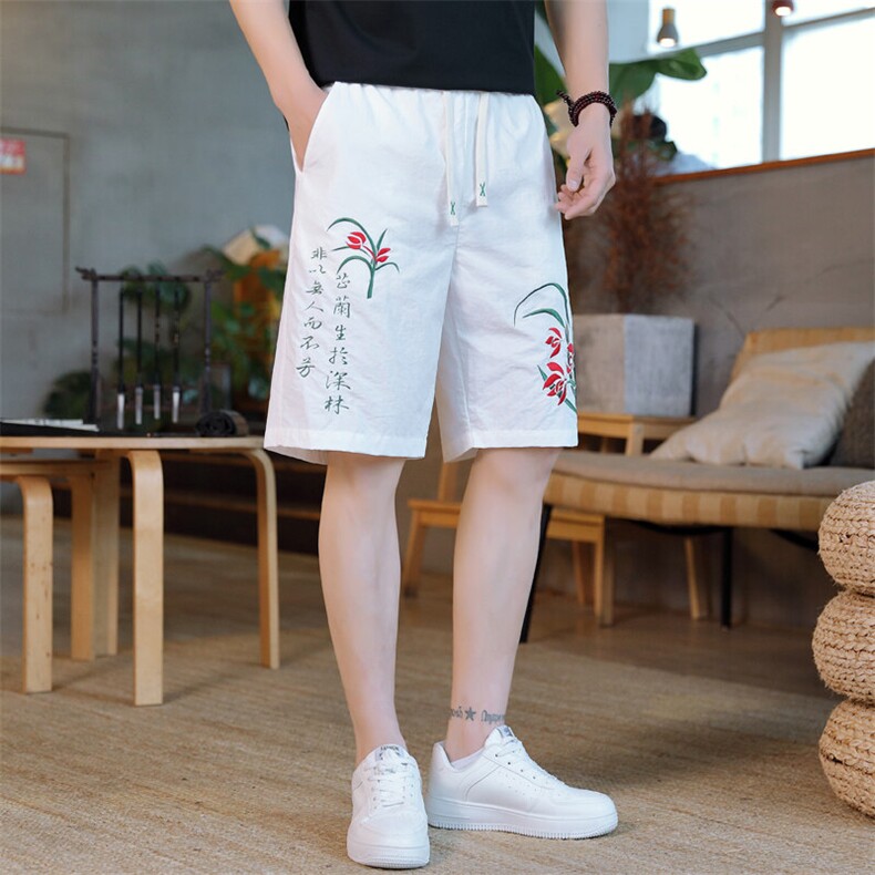 风大刺绣短裤男中式休闲百搭五分裤沙滩裤XZ310B-3-DK1902-P27,男装牛仔裤,星座310B-3