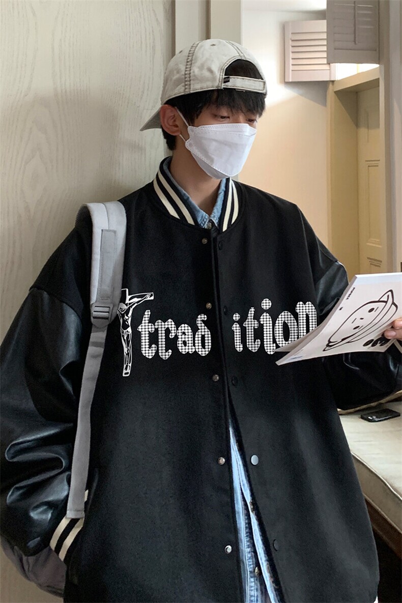 港风休闲字母印花拼接袖夹克A247-G6640P85控138,男装夹克,电商A247