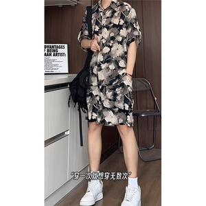 1短袖衬衫男+短裤男套装男100%聚酯纤维M-5XL大码TZ78723P50控98图片