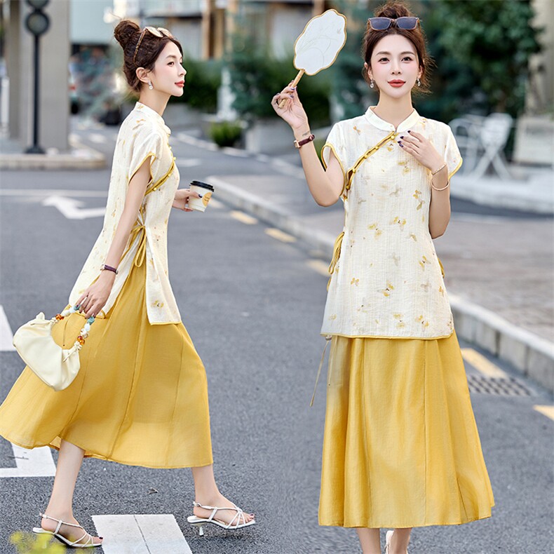 新中式复古短袖旗袍连衣裙女欧洲站2025夏季新款时尚潮，女装连衣裙，衣之秀