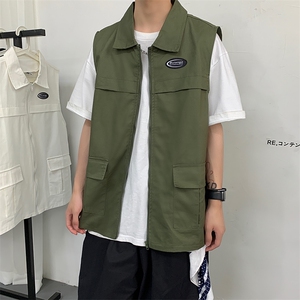 无袖工装马甲背心男秋季翻领马夹港风潮流韩版青少年外套7011-P50图片