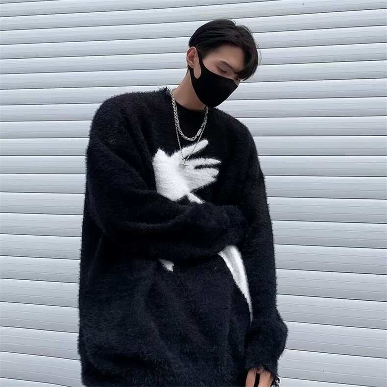 潮美式抽象圆领毛衣男女秋冬季慵懒风针织衫MY245P53,男装针织衫/毛衣,星座1116-2