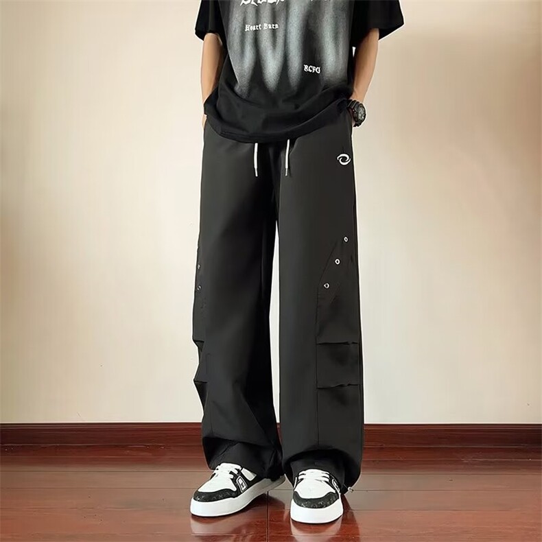 美式直筒阔腿百搭休闲裤男女宽松潮流工装绣花装饰长裤K203p45,男装休闲裤,星座1013