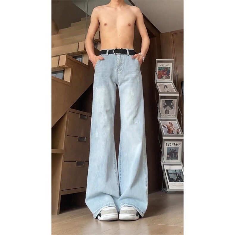 水洗微喇牛仔裤男款高个子加长直筒裤美式高街弯刀裤子A323-P45,男装牛仔裤,星座208-5