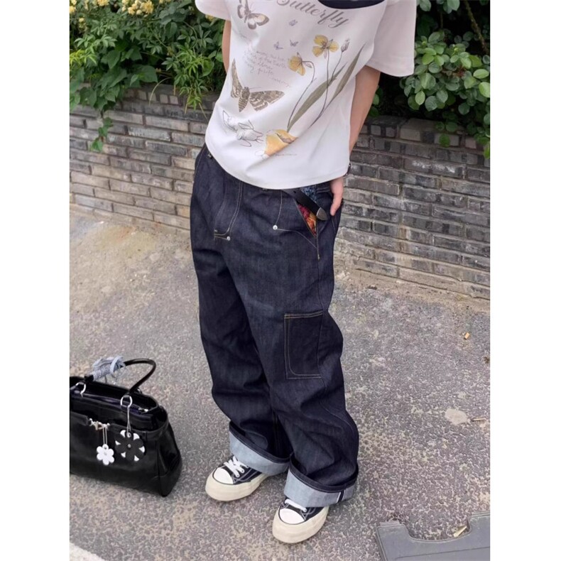 CGG美式丹宁蓝设计感宽松直筒刺绣牛仔裤男hiphop休闲vibe风长裤,男装牛仔裤,四季星座505