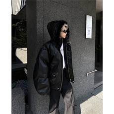 【有货】DM8033-P118美式解构毛领座山雕加厚重磅连帽短款皮衣，男装皮衣，星座603-2