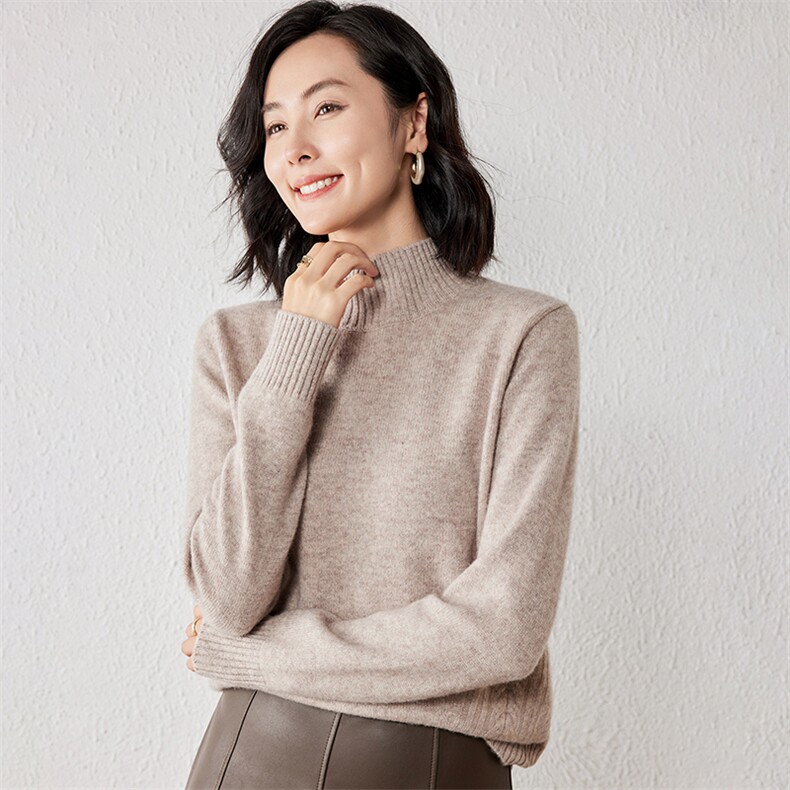 2025年秋季新款百搭女士纯色高领长袖套头衫,针织衫/毛衣,春贝羊绒