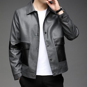 G1929男士2023年秋季新款长袖PU皮皮衣青年修身皮夹克外套P90图片