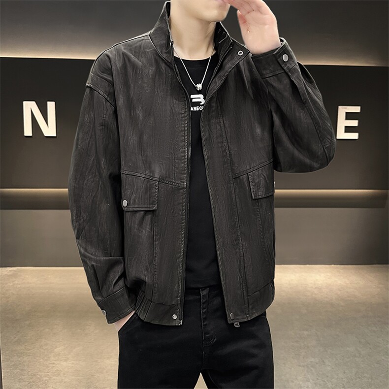 K595-P120 秋冬潮流新款翻领PU皮衣男高品质防风百搭夹克外套图片