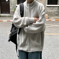 春秋季潮高街宽松落肩袖拉链毛衣男开衫外套针织衫男毛衣YM005，男装针织衫/毛衣，星座302B