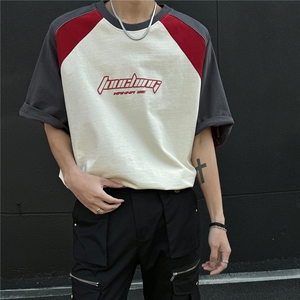 24夏季新品 小众结构设计感拼接情侣印花短袖T恤男上衣H942 P38图片