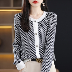 2025年秋季时尚百搭提前就业休闲小菱形格开衫，女装羊毛衫，朝思羊绒