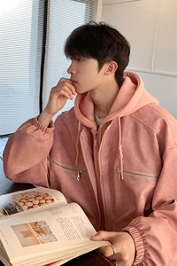 1连帽PU皮假两件复古金属装饰大码M-5XL夹克男JK77767P108控148图片