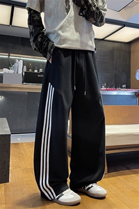 男士春秋运动风宽松垂感条纹休闲裤潮流设计感卫裤 特P48图片