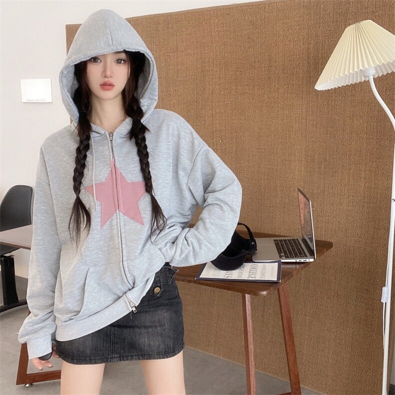 秋装贴布双拉链开衫卫衣女外套连帽卫衣女秋季新款E671-P40,女装短外套,星座911-2(原星座613-2）