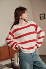 2025春秋新款羊绒衫女100纯山羊绒圆领宽松加厚上衣拼色针织套衫，女装羊绒衫，绒知纯羊绒