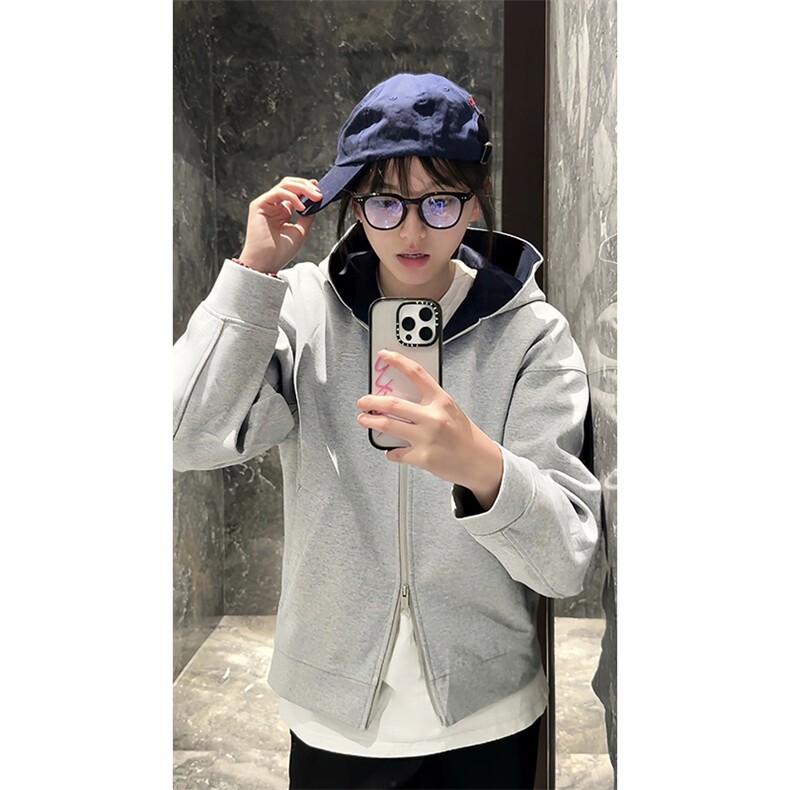 抖音得物高品质二开26春装美式重磅宽松结构双面连帽卫衣外套W68,女装短外套,电商A486