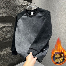 韩版圆领男士加绒卫衣撞色拼接设计感休闲衣服青年扎染上衣成熟风，男装卫衣，星座813-2