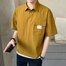 轻熟风男士polo衫重磅设计感款工装假两件短袖T恤半袖A409-1，男装T恤，电商A409-1