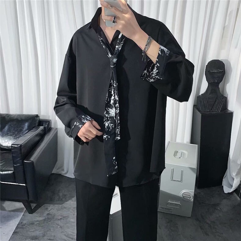 长袖衬衫配领带春款男港风潮流C022P25,男装衬衫,星座1116-2