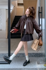 甜酷气质休闲皮衣外套女2025年秋季新款时尚机车风显瘦PU皮夹克潮，女装皮衣，帛锦泉