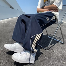 2024新款高街复古宽松直筒长裤刺绣小众侧条纹休闲裤男K6290-P38，男装休闲裤，星座512-4