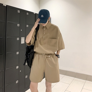 日系红休闲套装帅气百搭夏季宽松ins潮痞帅两件套 T661-P50图片