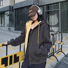 抖音得物二开美式高街重磅结构双层撞色连帽卫衣开衫外套W116，男装卫衣，电商A486