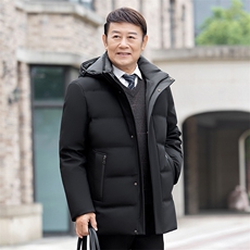 大货主推新款可拆卸帽中老年羽绒服外套男士加厚爸爸装羽绒服大衣，男装羽绒服，钱塘723