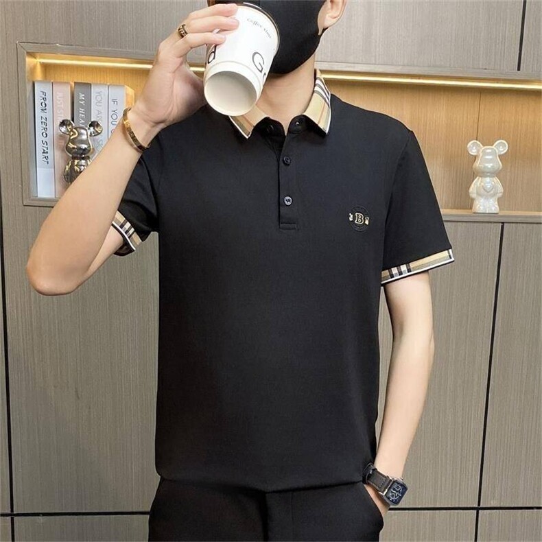 PL046-特P40欧货轻奢夏季短袖翻领POLO衫时尚格子撞色半袖青年T恤,男装T恤,电商D310B-1